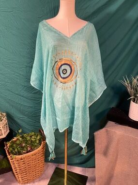 Rhea Costa Seafoam Blue Tunic with Embellished Sun Motif